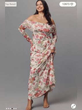 AFRM x Anthropologie Long-Sleeve Off-The-Shoulder Mesh XXXL Dress 3X Plus Size